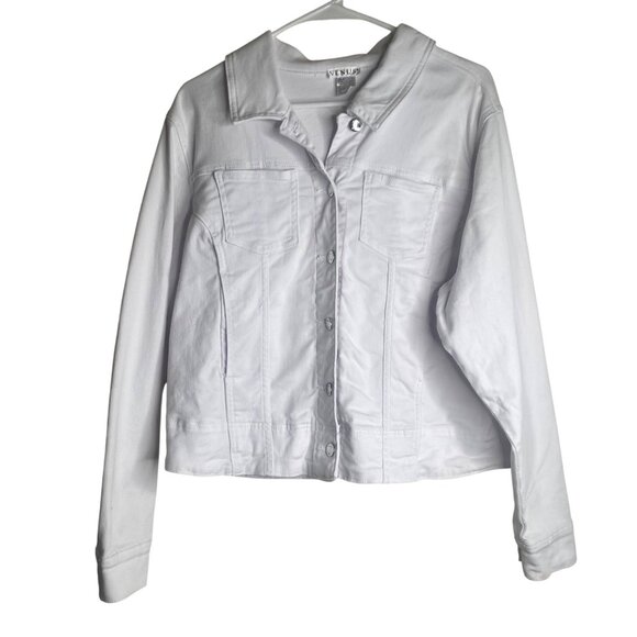 Venus White Denim Jacket Womens XL Snap Button Down Western Casual READ - Picture 3 of 13
